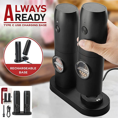 Grind & Glow: USB Salt & Pepper Mill with Adjustable Coarseness