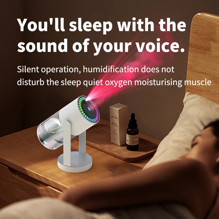 AuraMist: Portable Rotating Humidifier with Projection Lights