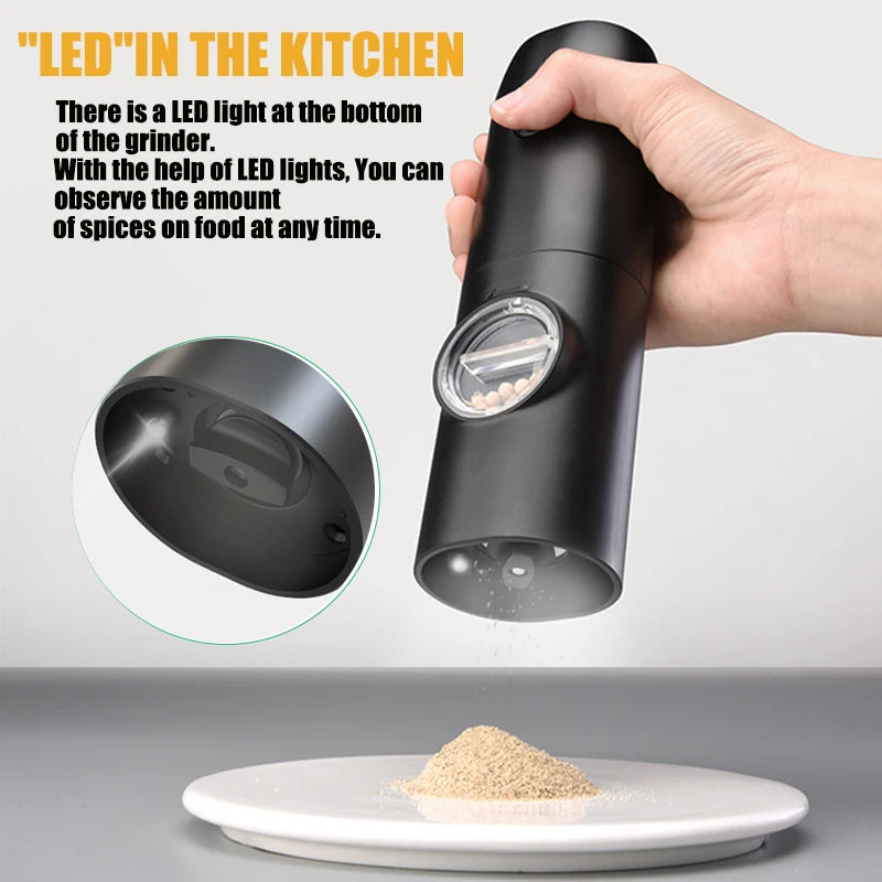 Grind & Glow: USB Salt & Pepper Mill with Adjustable Coarseness